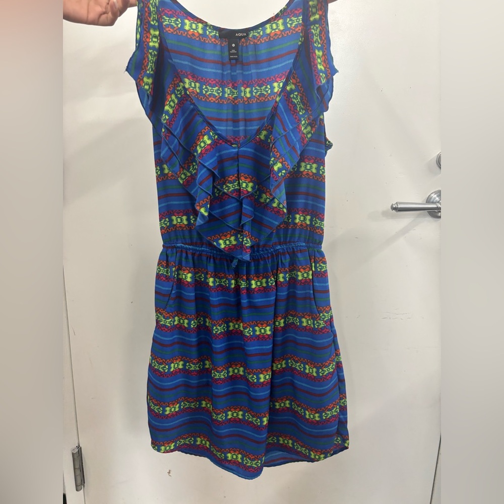 Aqua Multicolor Striped Dress